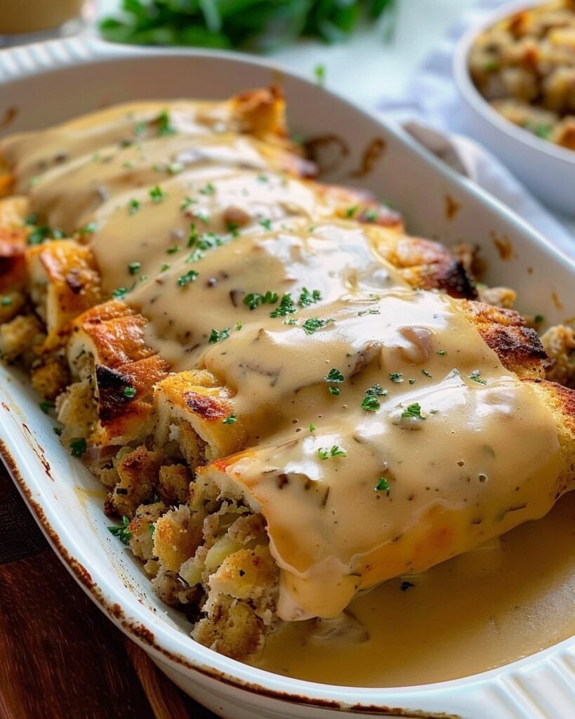 Turkey & Stuffing Roll Ups with Creamy Gravy