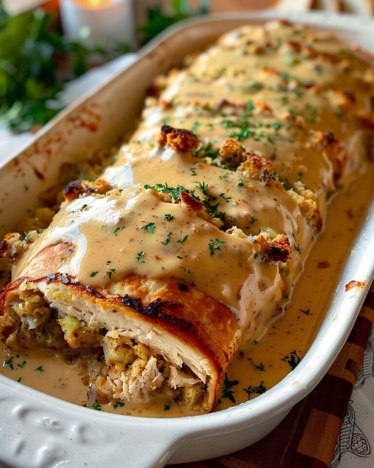 Turkey & Stuffing Roll Ups with Creamy Gravy