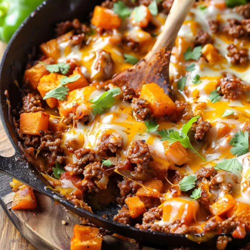 Southwest Ground Beef and Sweet Potato Skillet