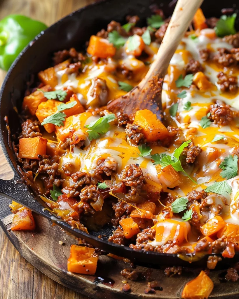 Southwest Ground Beef and Sweet Potato Skillet