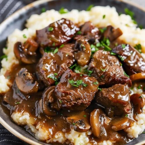 Beef Tenderloin Tips in Mushroom Gravy