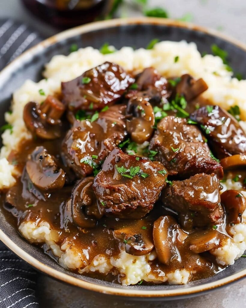 Beef Tenderloin Tips in Mushroom Gravy