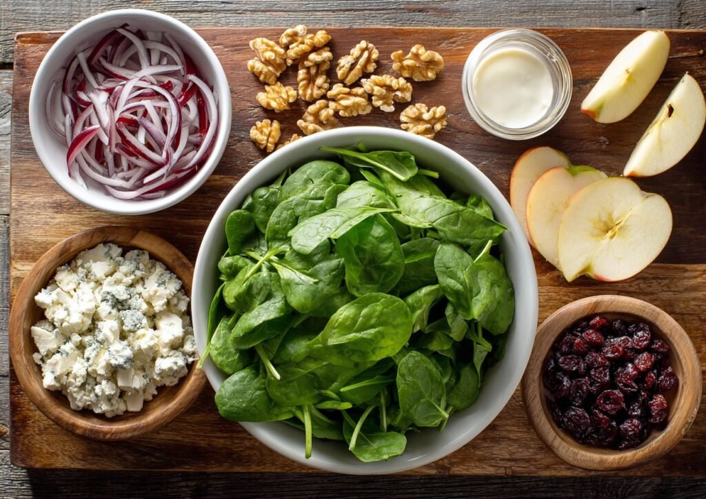 Apple Feta Spinach Salad Ingredients