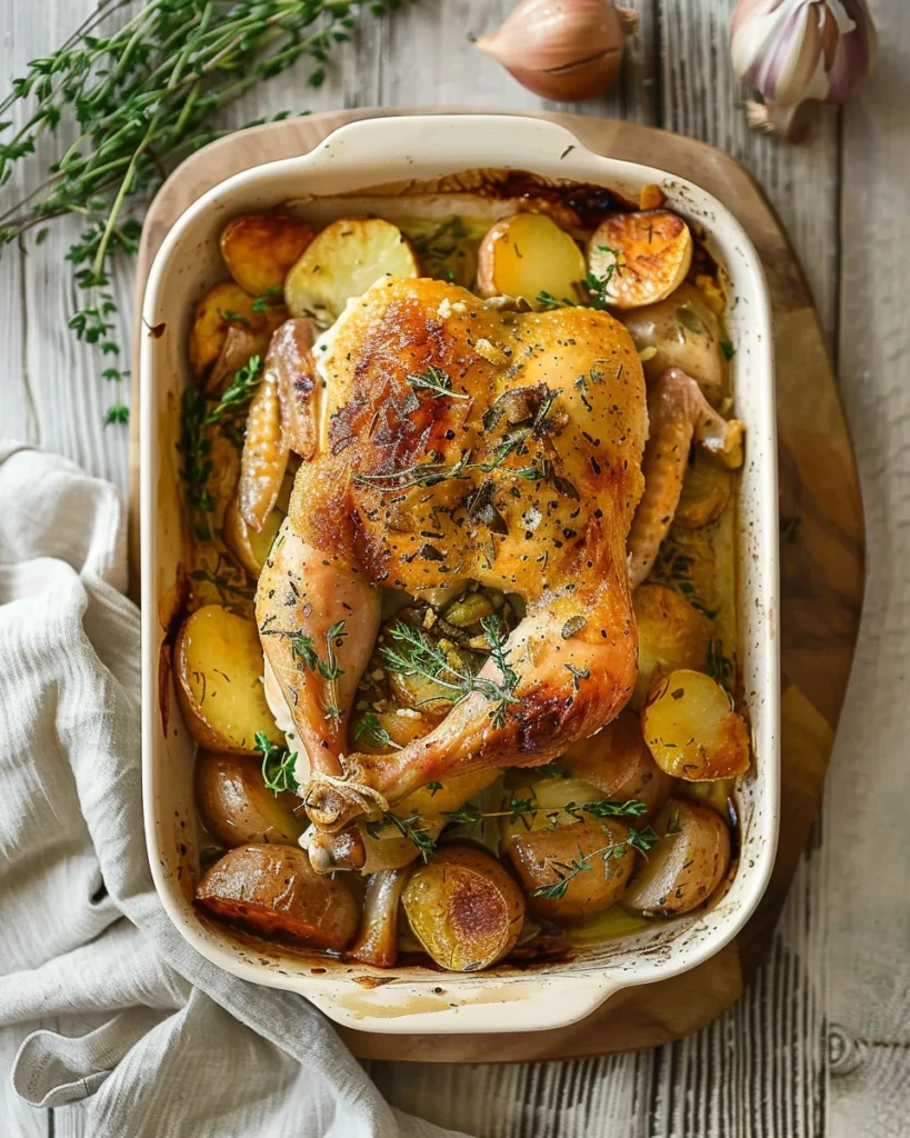 Baked Chicken and Potatoes with Onions