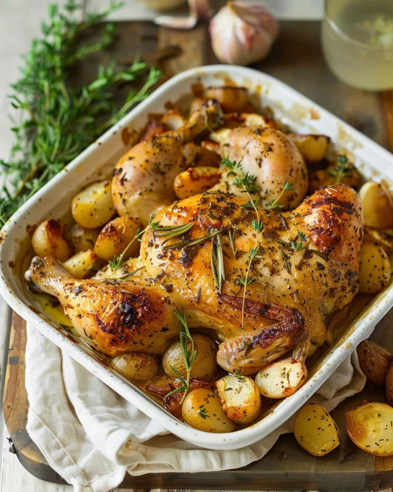 Baked Chicken and Potatoes with Onions