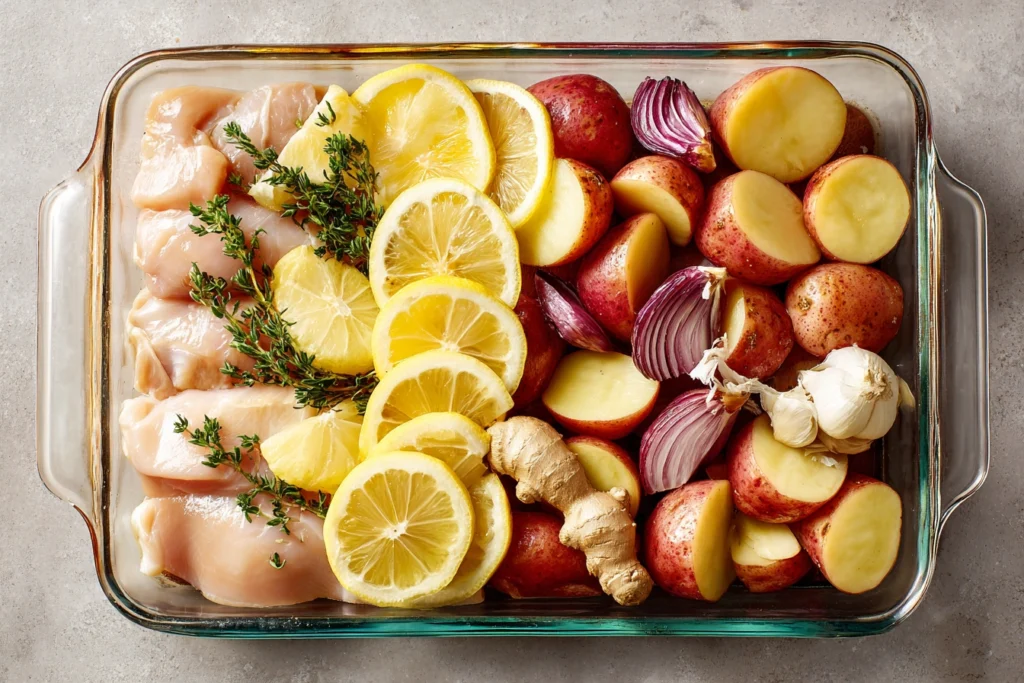 Baked Chicken and Potatoes with Onions Process