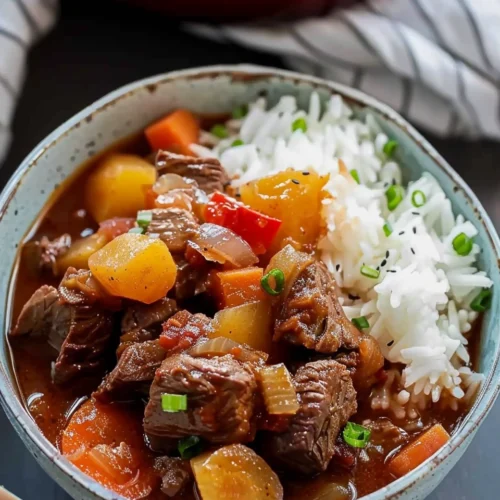 Slow-Cooked Beef Stew With RiceHawaiian Style