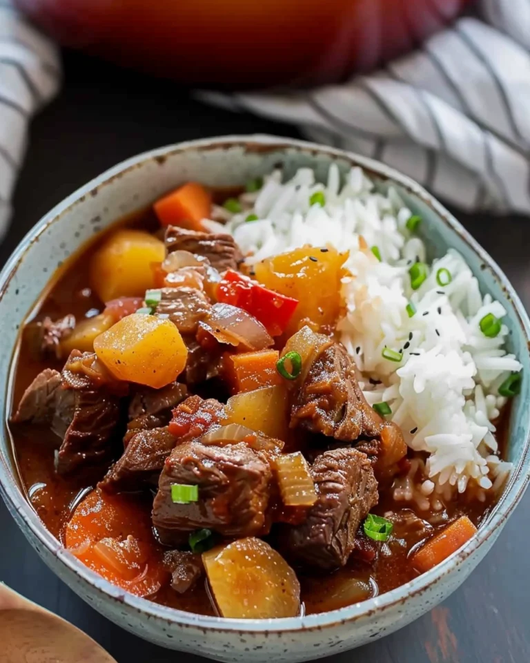 Slow-Cooked Beef Stew With RiceHawaiian Style