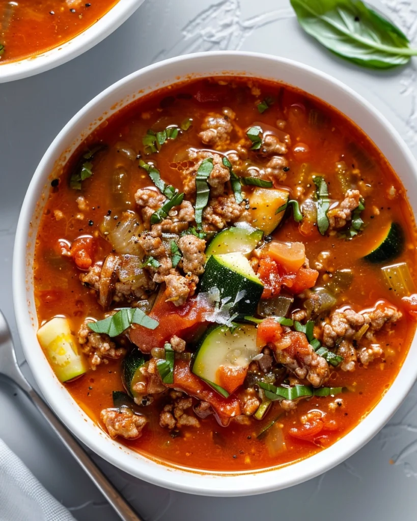 Healthy Zucchini Tomato Italian Sausage Soup