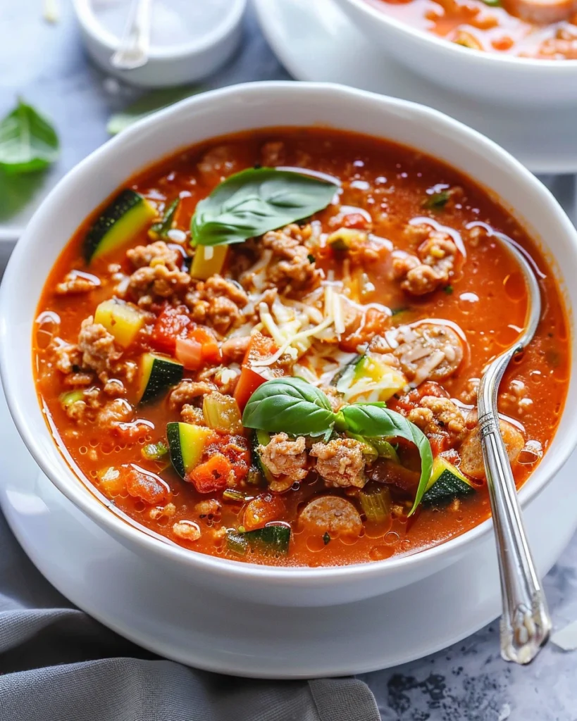 Healthy Zucchini Tomato Italian Sausage Soup