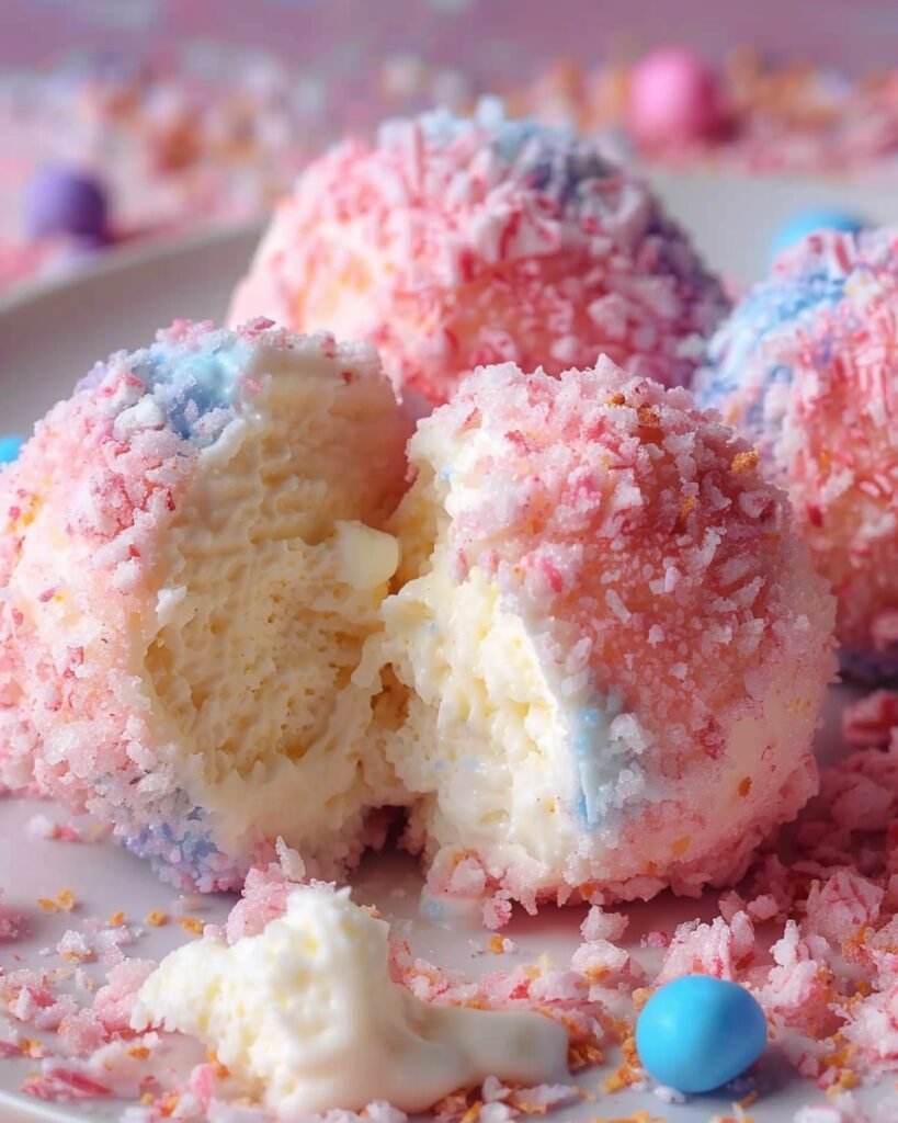 Crispy Cotton Candy Cheesecake Balls