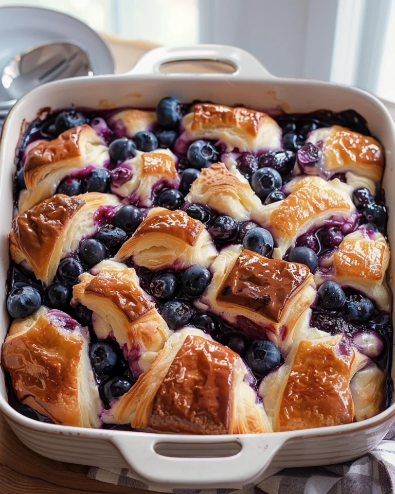 Blueberry Cream Cheese Croissant Casserole