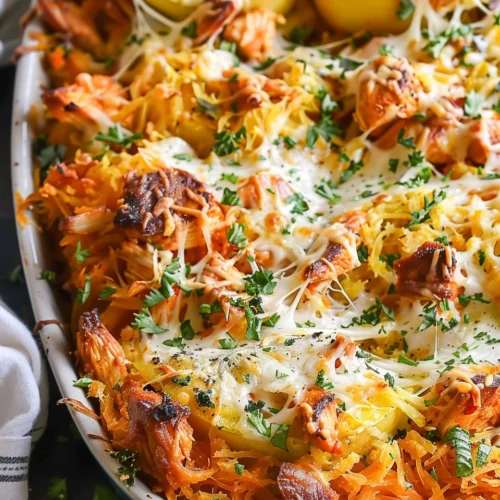 Spaghetti Squash Baked Buffalo Chicken Casserole