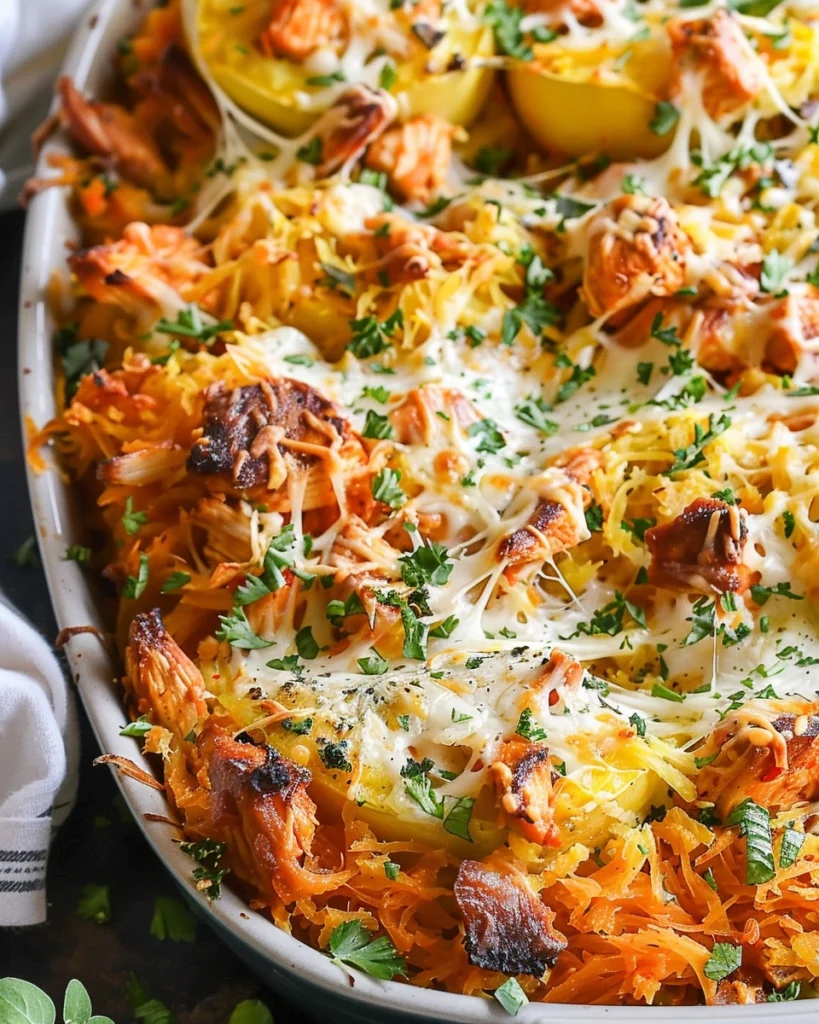 Spaghetti Squash Baked Buffalo Chicken Casserole