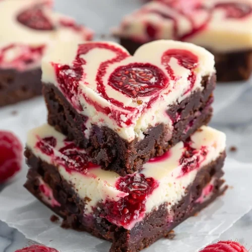 Heart Shaped Brownies (with Raspberry Swirl and Cheesecake Topping)
