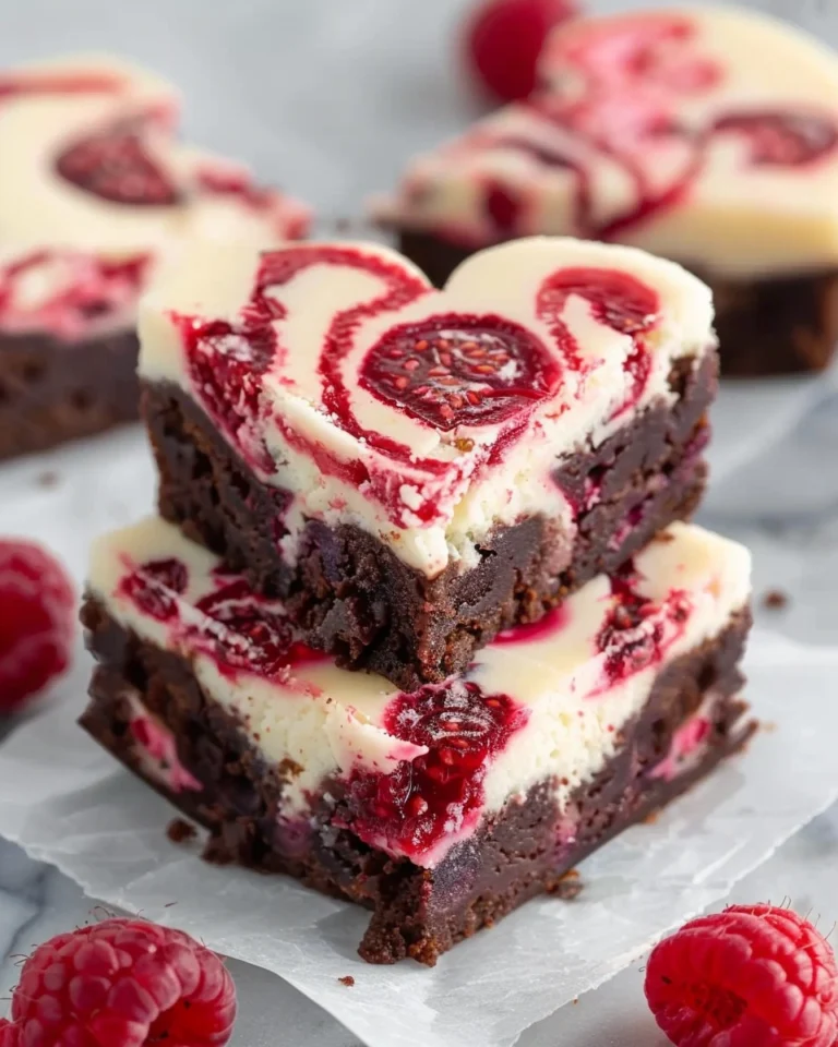 Heart Shaped Brownies (with Raspberry Swirl and Cheesecake Topping)