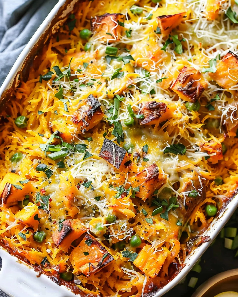 Spaghetti Squash Baked Buffalo Chicken Casserole