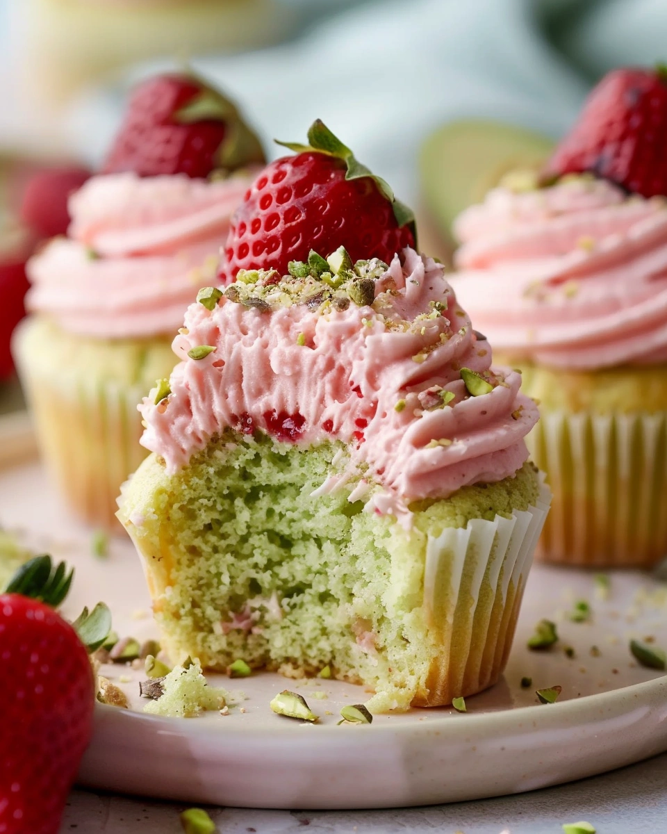 Pistachio Cupcakes with Strawberry Buttercream