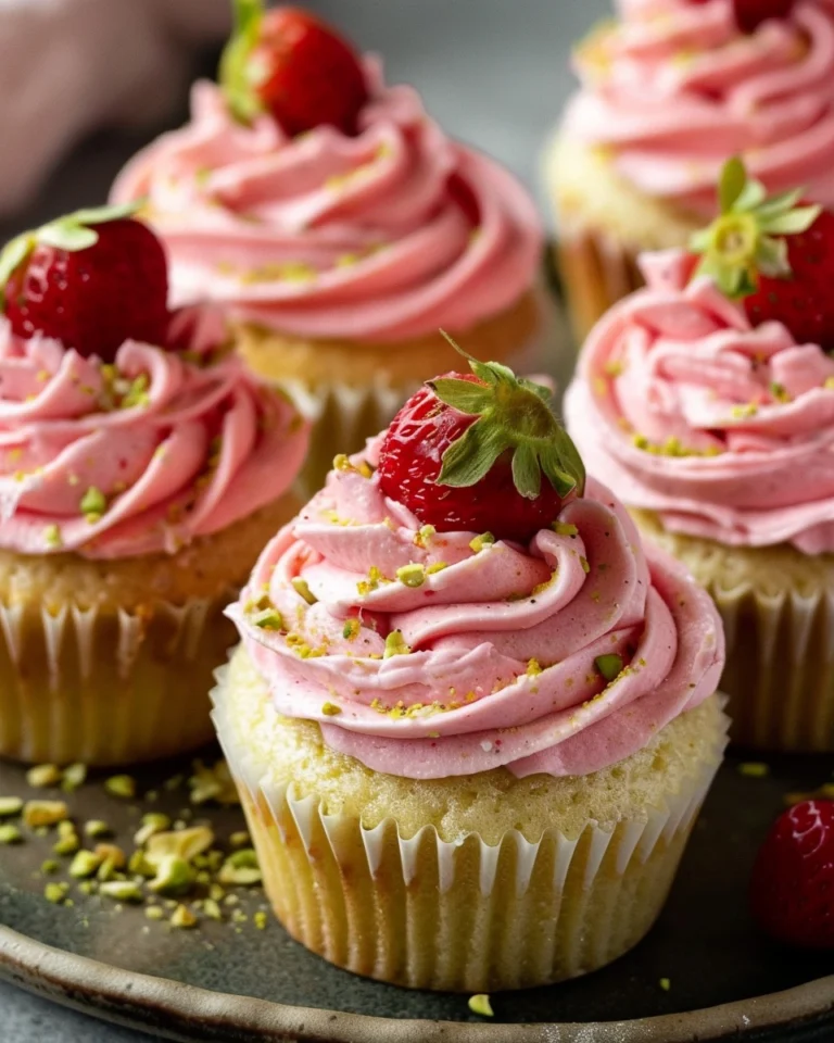 Pistachio Cupcakes with Strawberry Buttercream