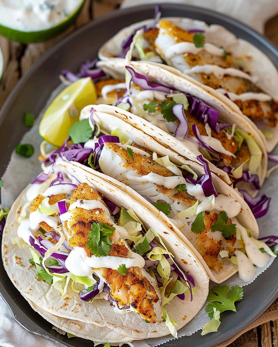 Fish Tacos with Lime Crema