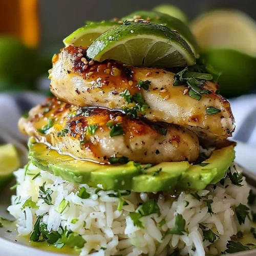 Honey Lime Chicken and Avocado Rice Stack