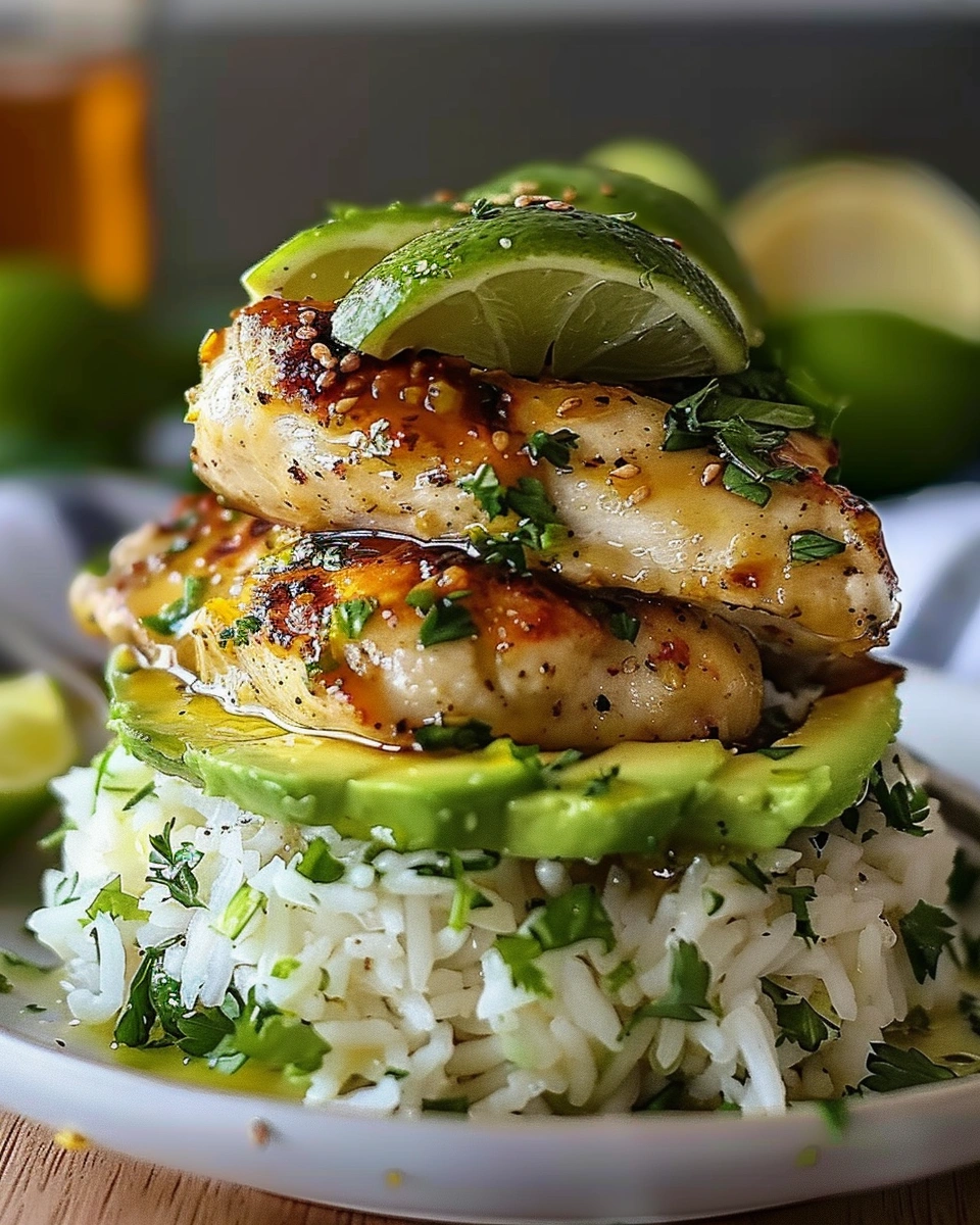 Honey Lime Chicken and Avocado Rice Stack