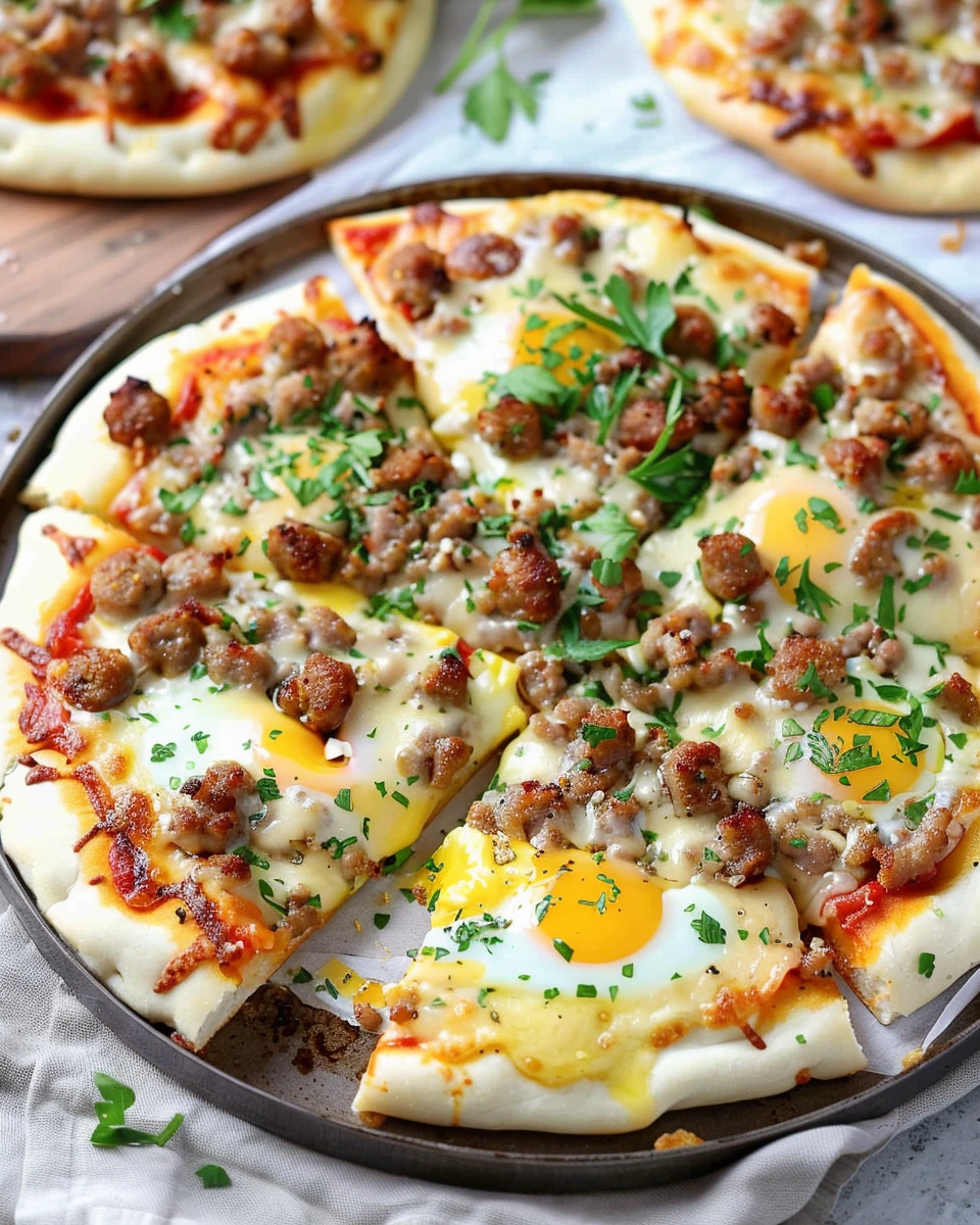 Sausage and Egg Breakfast Pizzas