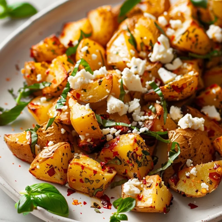 Delicious baked feta potatoes topped with herbs and spices