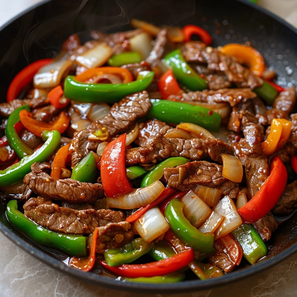 Delicious Chinese Pepper Steak with Onions served on a plate
