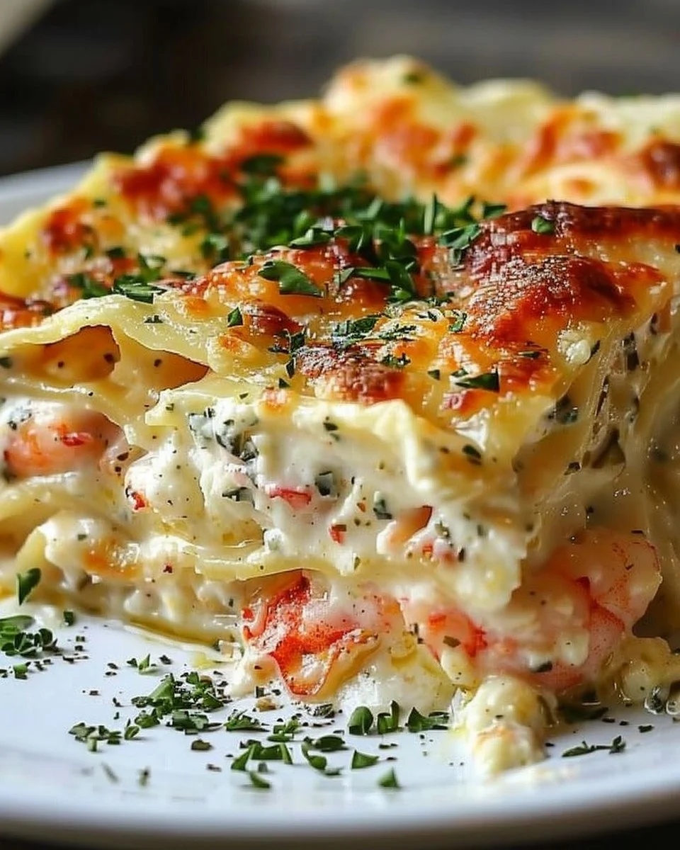 Creamy Garlic Seafood Lasagna with Lobster & Shrimp