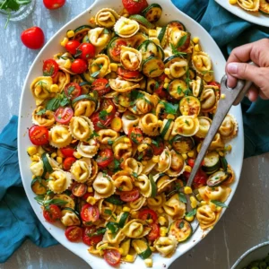 Delicious cheese tortellini served with colorful sautéed vegetables