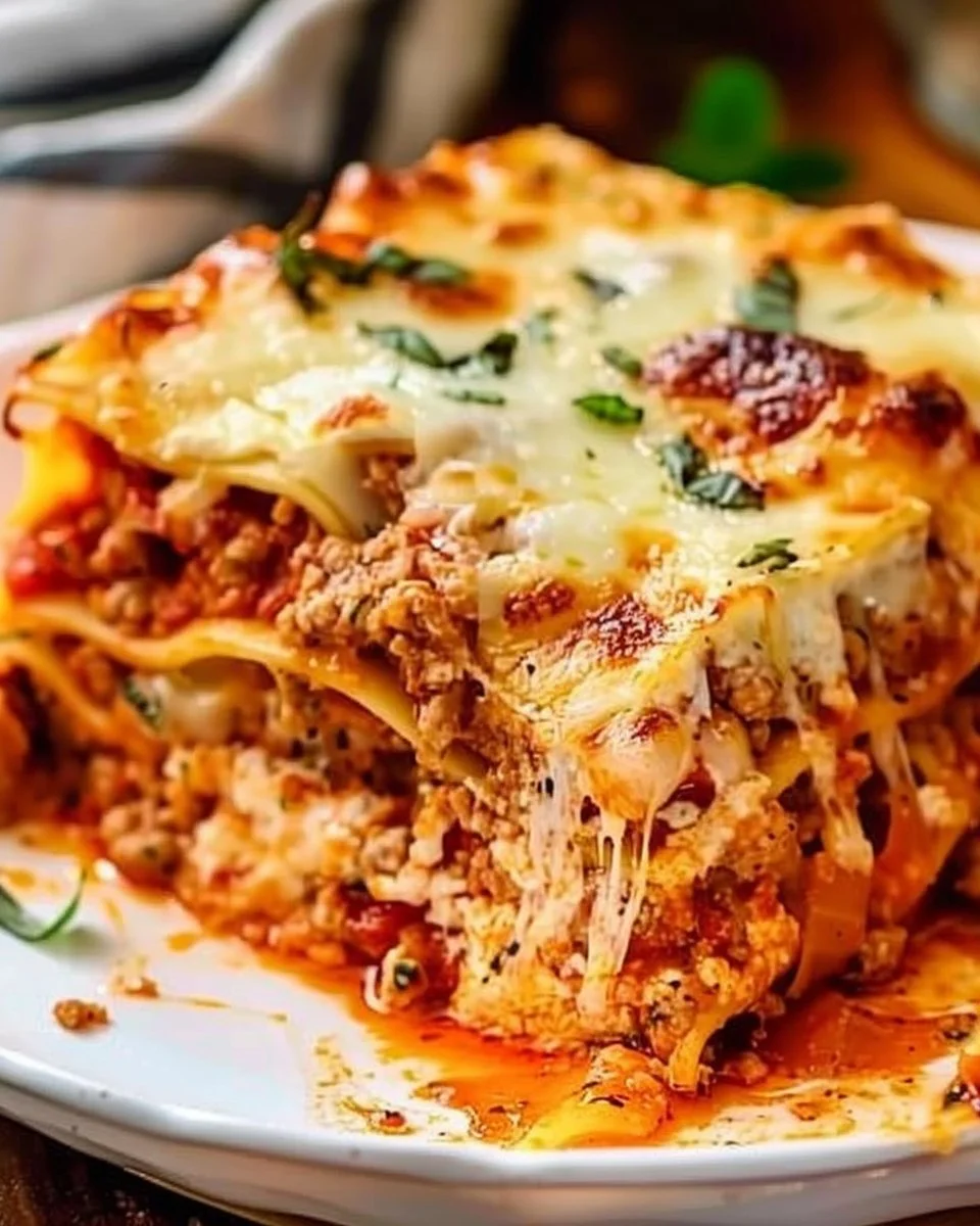 Cheesy homemade lasagna baked to perfection, ready to serve for a family meal