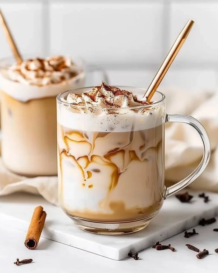 Iced honey cinnamon latte served in a glass with cinnamon stick and honey drizzle