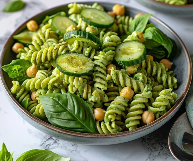 Creamy Green Goddess Pasta Salad with fresh vegetables and herbs