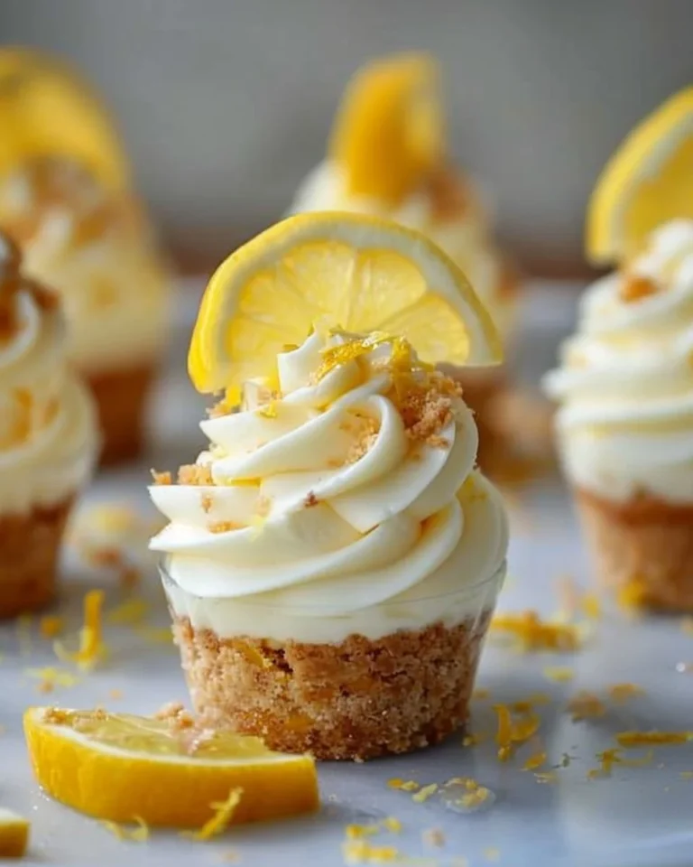 No bake mini lemon cheesecake cups topped with zesty lemon slices