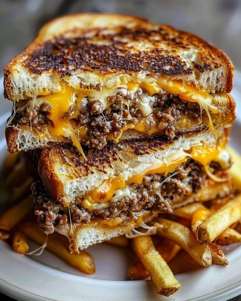 Delicious patty melt sandwich with melted cheese and ground beef on toasted bread