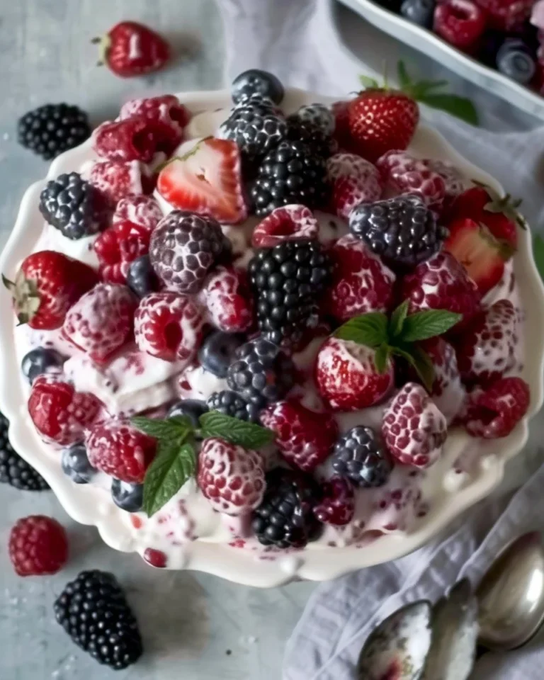 Fresh homemade berry salad with seasonal fruits in a colorful bowl