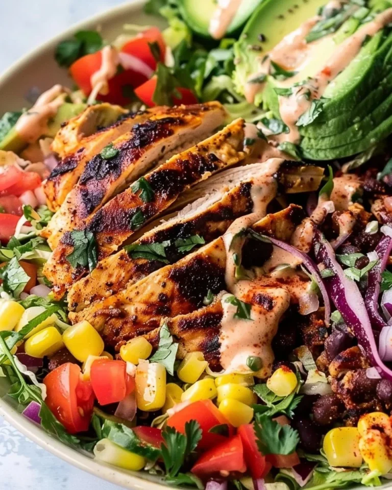Bowl of Southwest Avocado Chicken Salad with fresh ingredients and vibrant colors