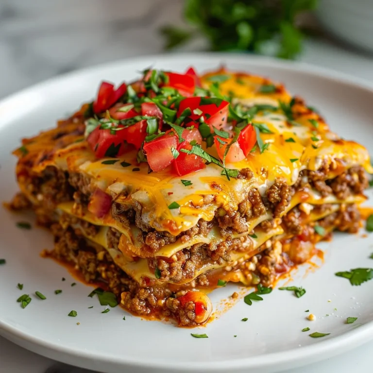 Delicious taco lasagna ready to serve for a weeknight dinner