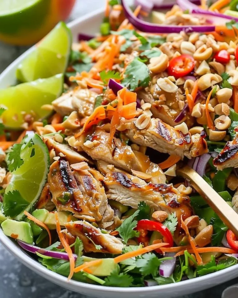 Colorful Thai Chicken Salad with fresh vegetables and grilled chicken
