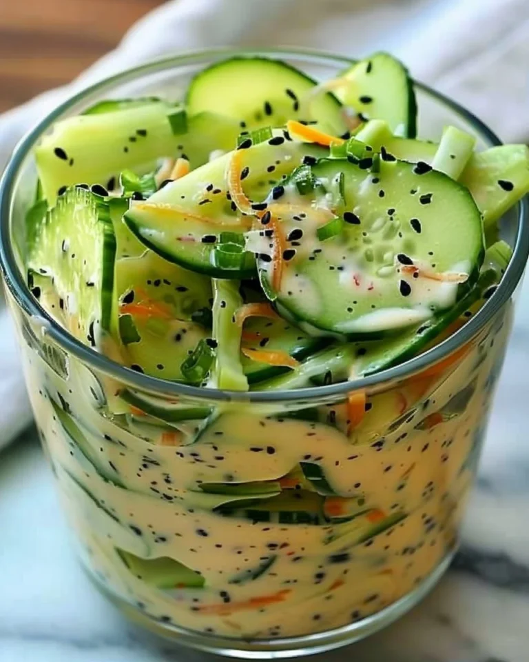 Creamy Asian cucumber salad with fresh ingredients in a bowl