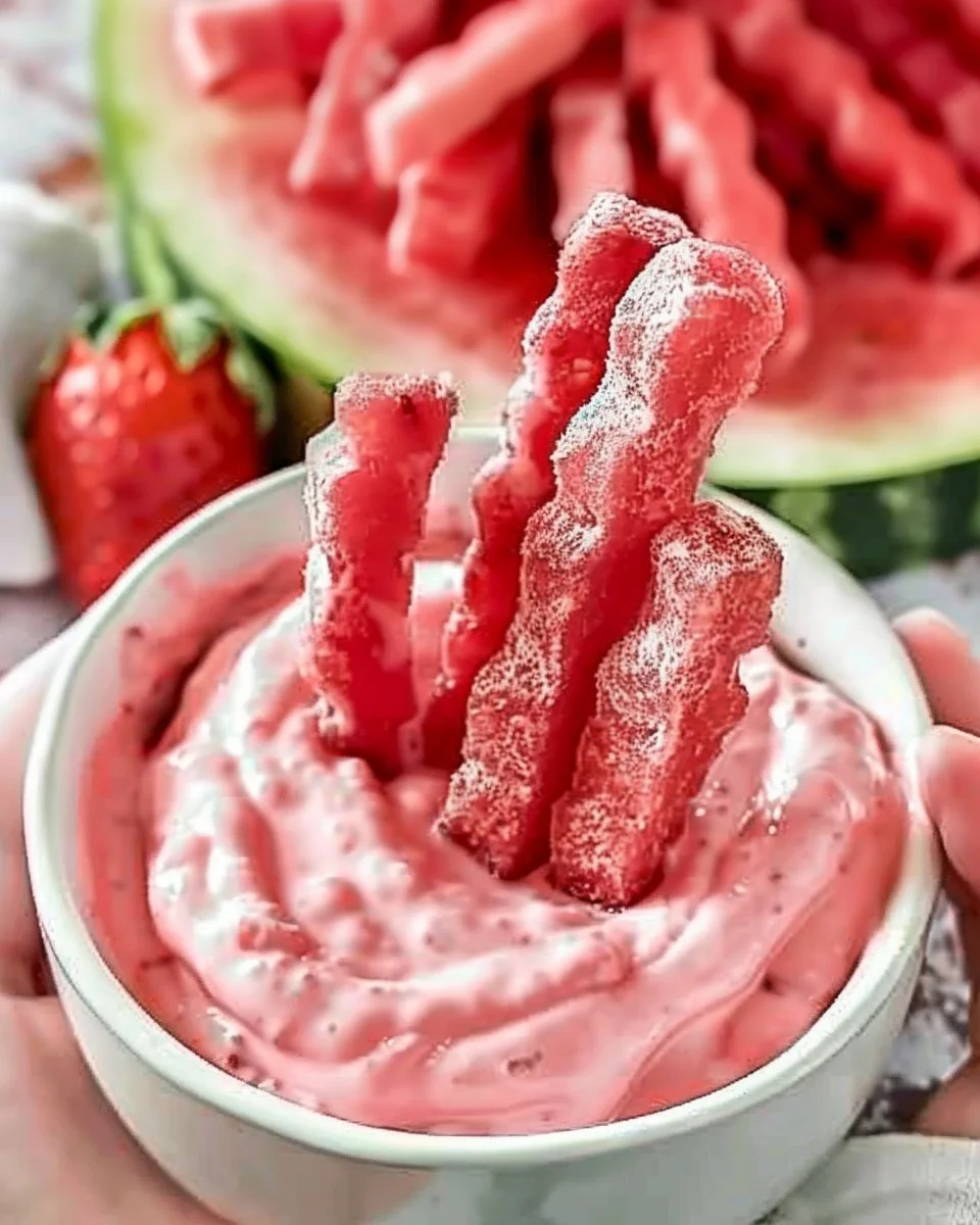 Watermelon Fries with Strawberry Yogurt Dip