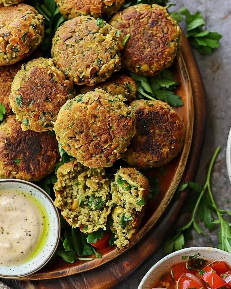 Homemade easy falafel served with fresh vegetables and tahini sauce