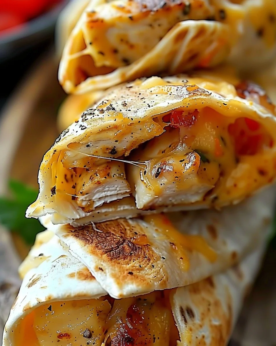 Garlicky Chicken and Cheese Skillet Wraps