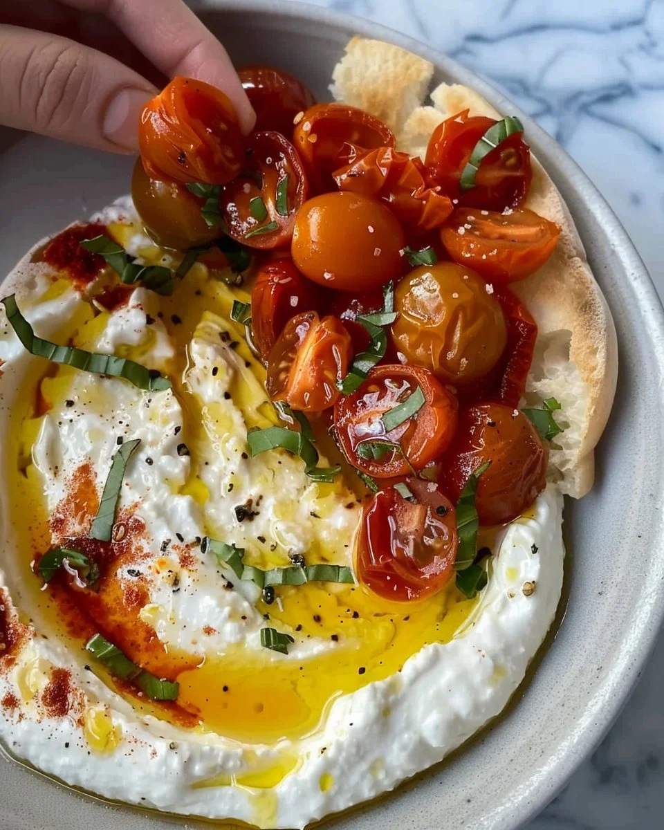 Honey Whipped Ricotta with Saffron Tomato Garlic Confit