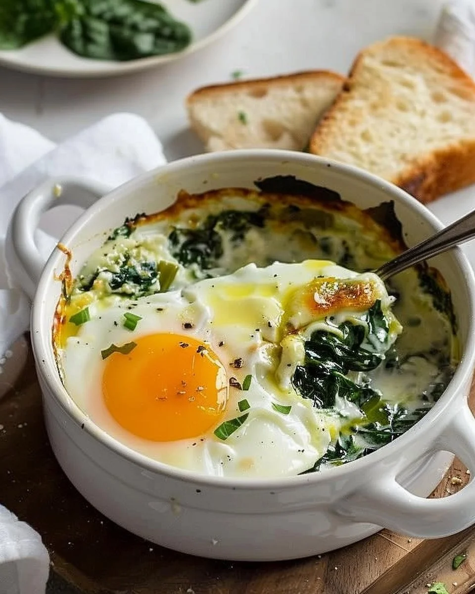 Creamy Spinach Baked Eggs