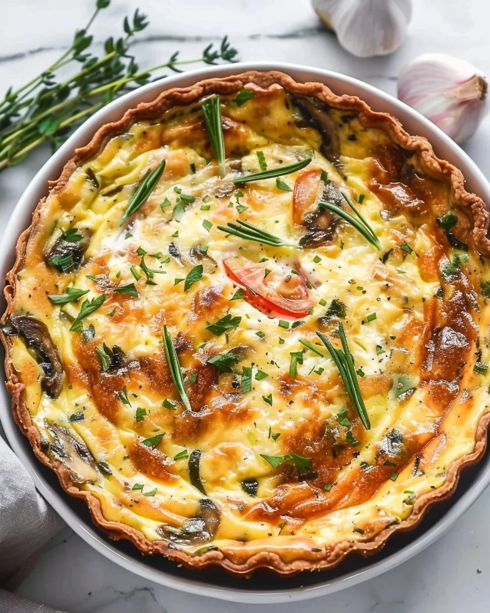 Delicious Keto Crustless Quiche served on a plate with herbs