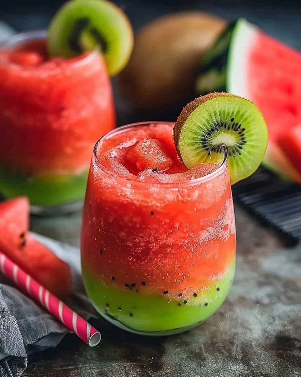 Refreshing Kiwi Watermelon Slushie made with fresh ingredients