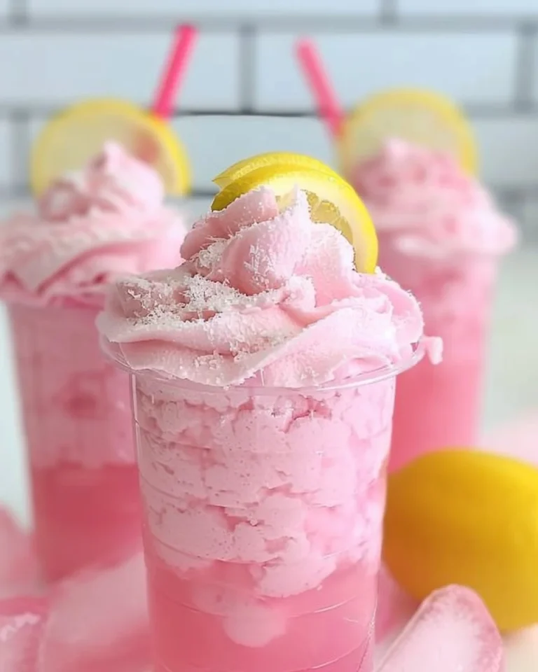 Refreshing low-sugar whipped pink lemonade served in a glass with a lemon slice.