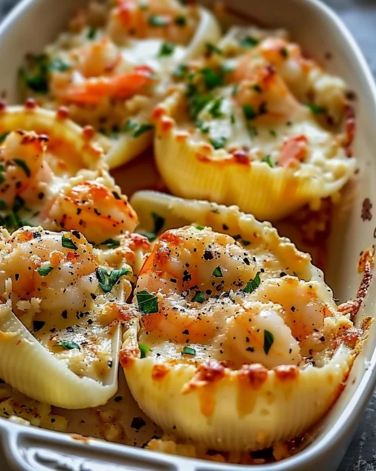 Delicious Seafood Stuffed Shells filled with shrimp and crab on a plate.